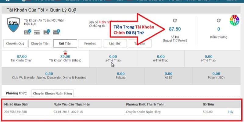 Kiểm tra trạng thái xử lý yêu cầu rút tiền tại WW88